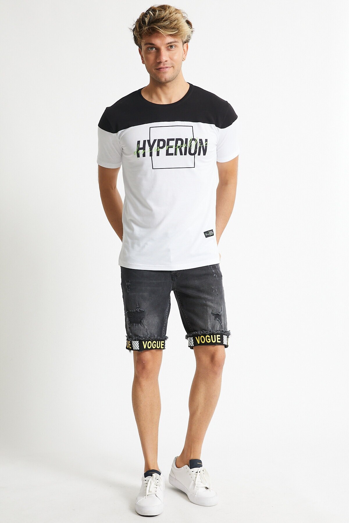 Denim republic heren zwarte gescheurde gedetailleerde shorts jeans capri & bermuda heren gescheurde losse rechte jeans korte hiphop