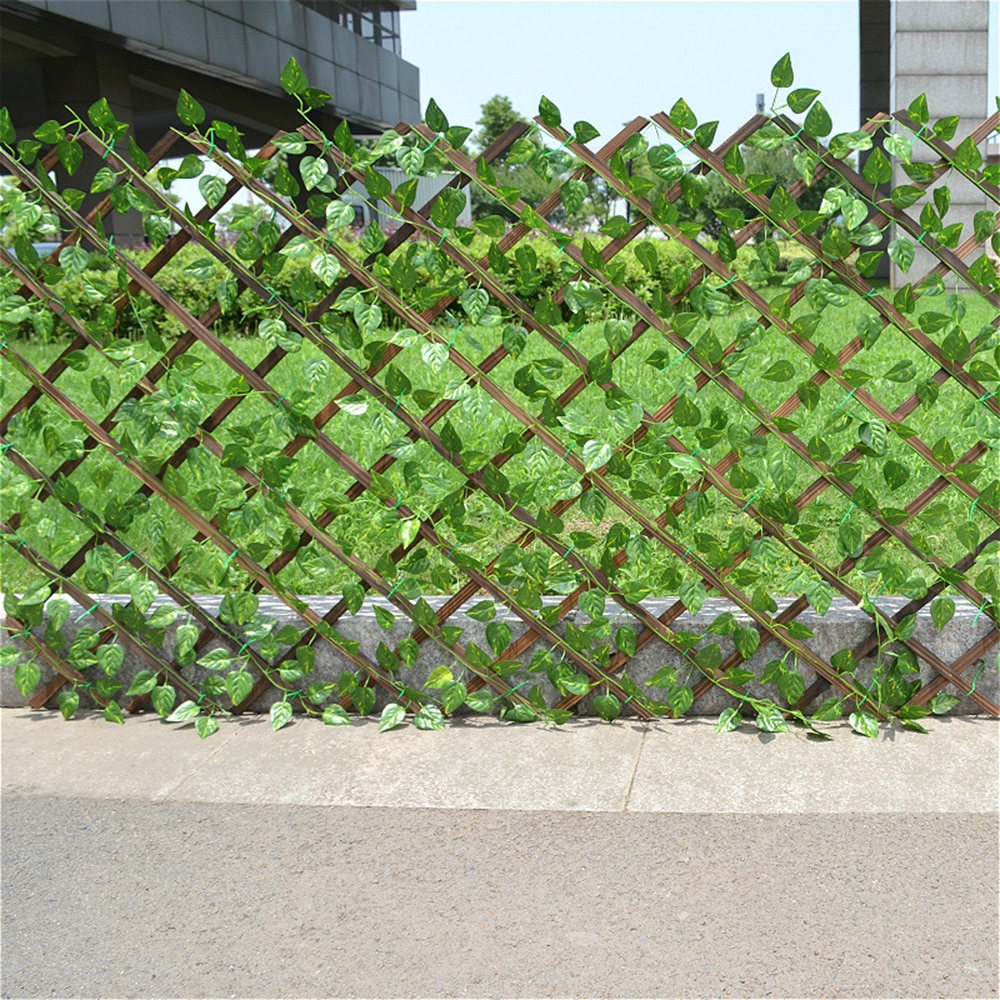 Retractable Artificial Garden Fence Expandable Faux Ivy Privacy Fence Wood Vines Climbing Frame Gardening Plant Home Decorations