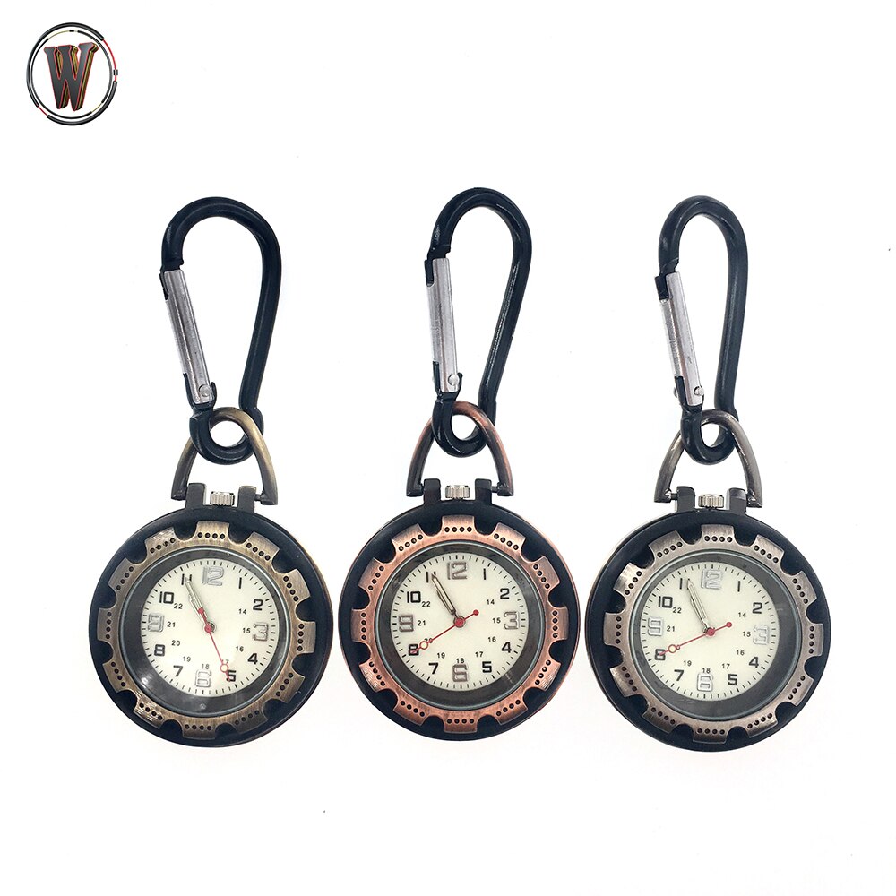 Vintga retro Glatte Schwarz Taschenuhr Bronze- Polnischen Quarz fob Taschenuhr Anhänger Karabiner Haken Clip Starke Leuchtende Uhr