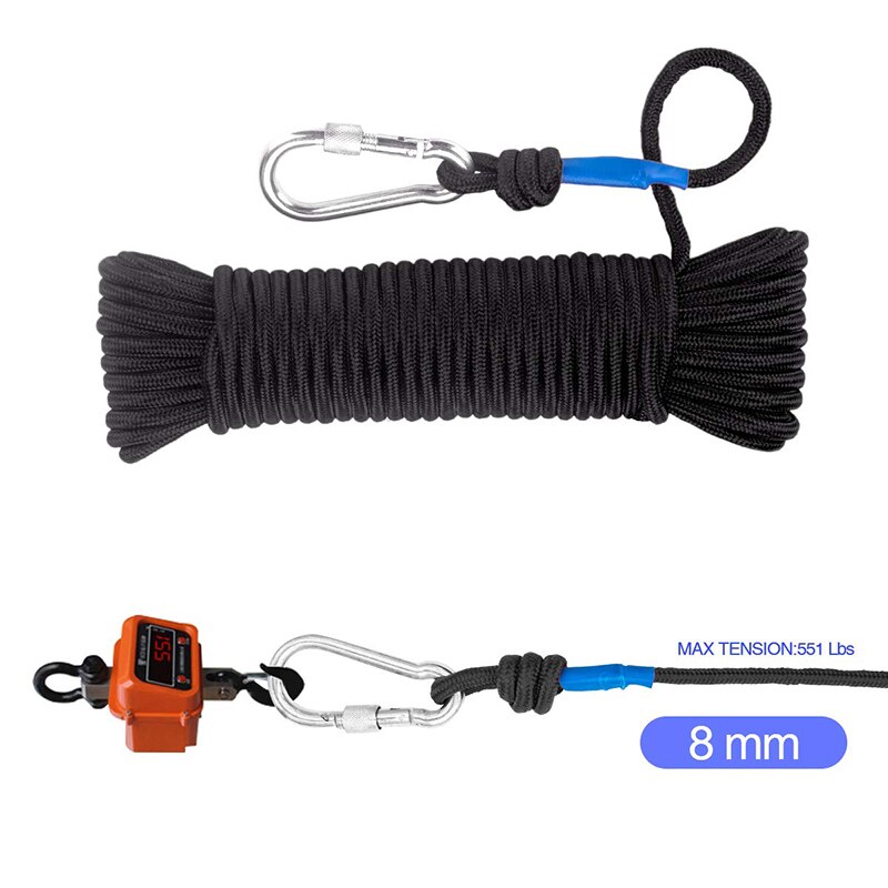 Visnettouw 20 meter, zwaar touw met veilige vergrendeling, diameter 8mm nylon touw veilig en duurzaam zwart