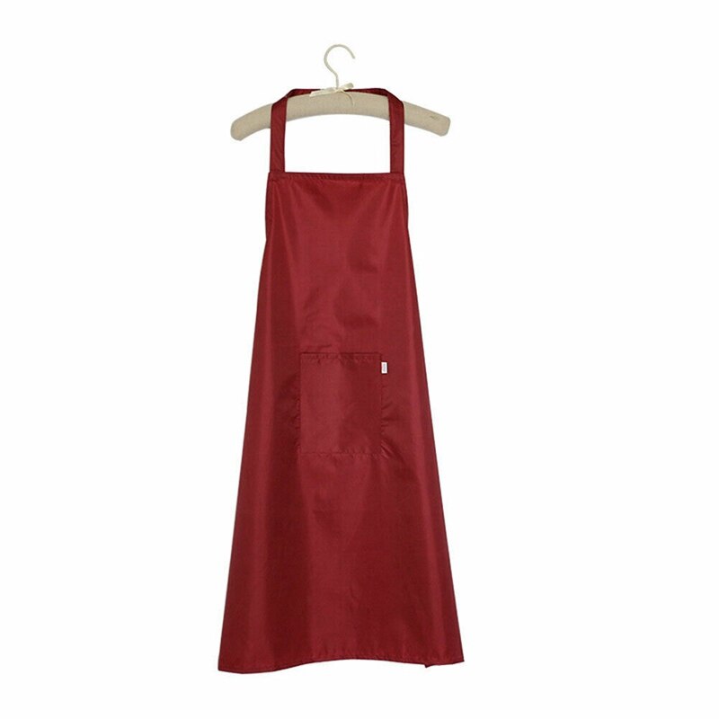 Long PVC Waterproof Pure Color Cooking Apron For Women Men Cafe Shop BBQ Hairdresser Aprons Sleeveless with Pocket