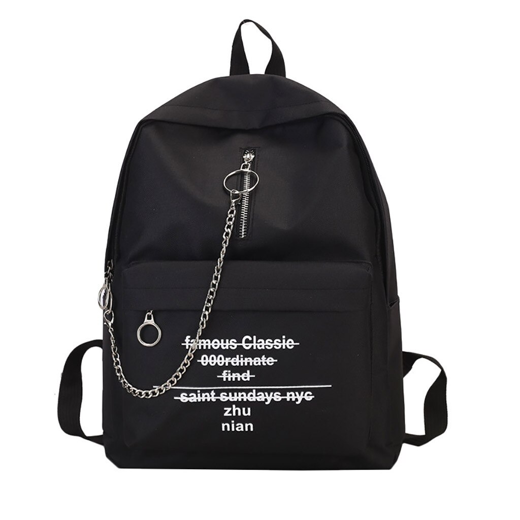Canvas Unisex Teenager Swimming Backpack Jacquard Solid Chain Letter Decoration Leisure School Travel Bag: Black Color