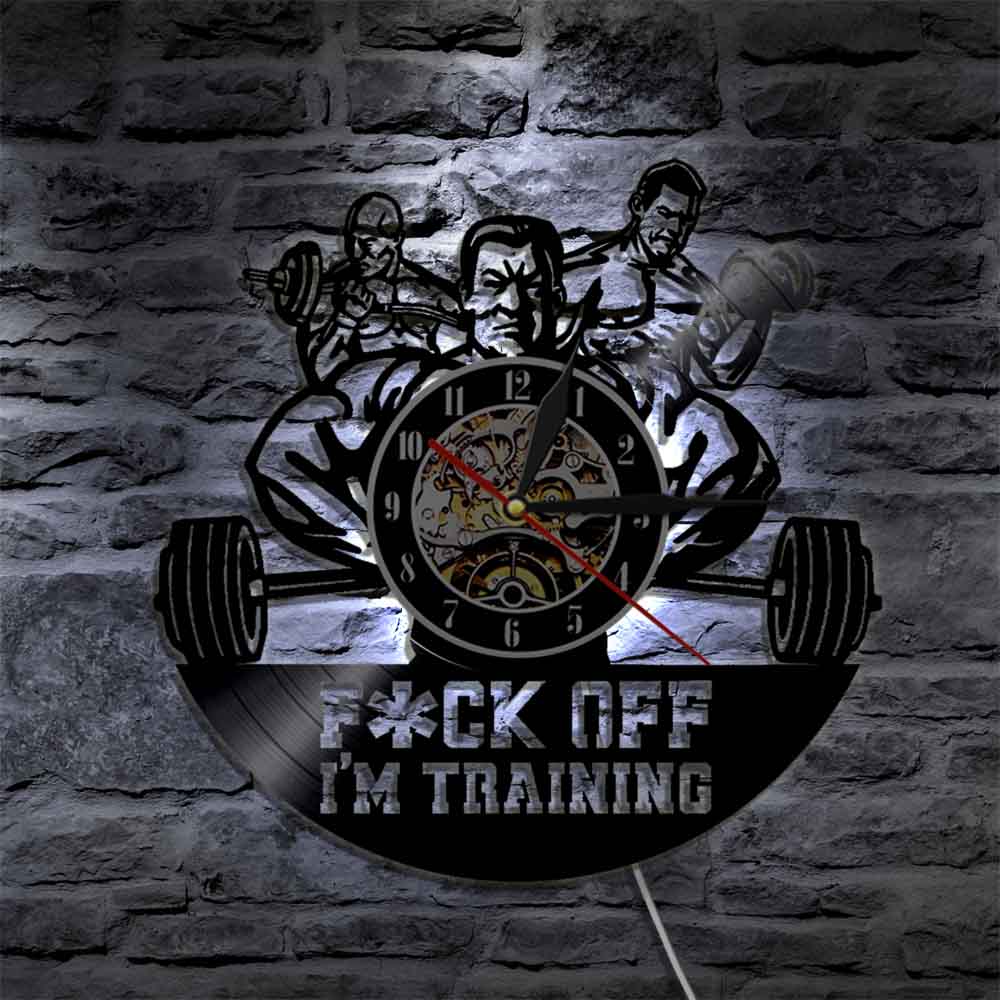 GYM Inspirational Quote Wall Art Clock Large Size Bodybuilder Gym Fitness Coach Sport Muscles Wall Clock Gym Club Home Decor