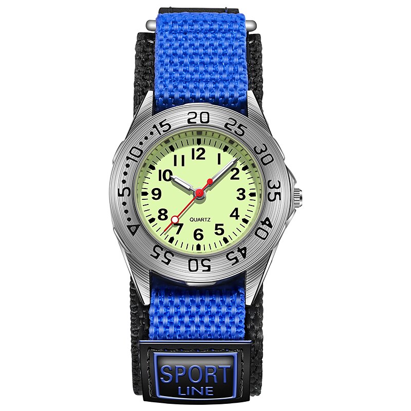 Lunette rotative de 31mm, cadran lumineux, sangles en Velco NATO, mouvement à Quartz, pour enfants: Blue02