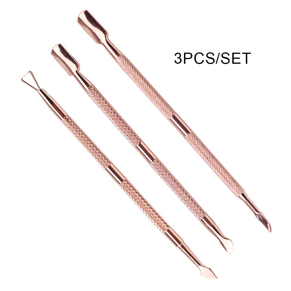 1/3pcs Gold Stainless Steel Pusher Nail Tools Pedicure Manicure File Dead Skin Push Cuticle Remover Nail Art Care Tool: 01