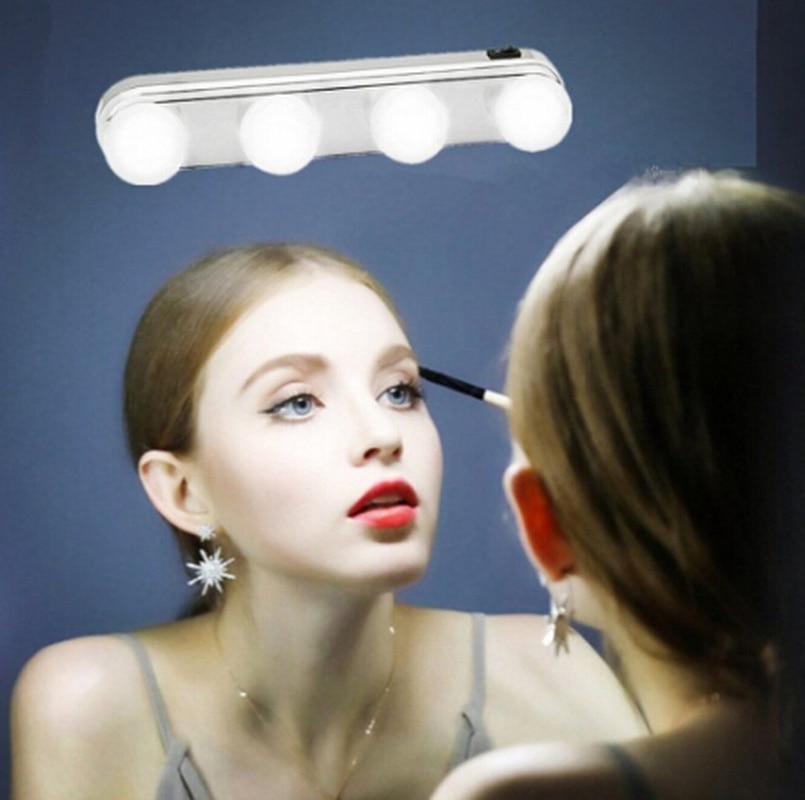 Led 4 pærer makeup spejl lys bærbar sugekop hollywood forfængelighed væglampe lys til toiletbord belysning makeup lys
