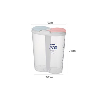 Plastic Opslag Container Conservenblikken Voor Bulk Granen Vochtbestendige Opbergdoos Granen Dispenser Afgesloten Pot Keuken Organizer: 2500ml 2 grids