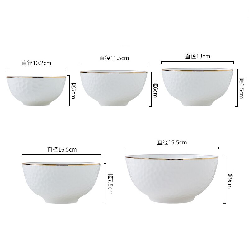 Bol à soupe doré fait à la main, vaisselle chinoise en céramique, petit bol à nouilles de riz en porcelaine en relief avec bord doré