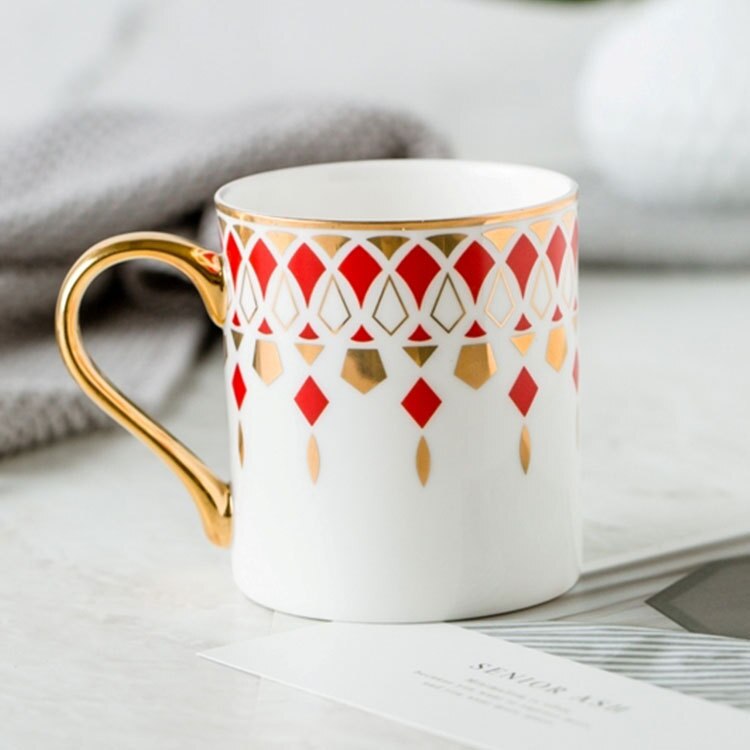 Tasse à café de luxe de Style britannique, 350ml, avec rayures dorées, en porcelaine, pour Couple, avec boîte: Bead Red (685)