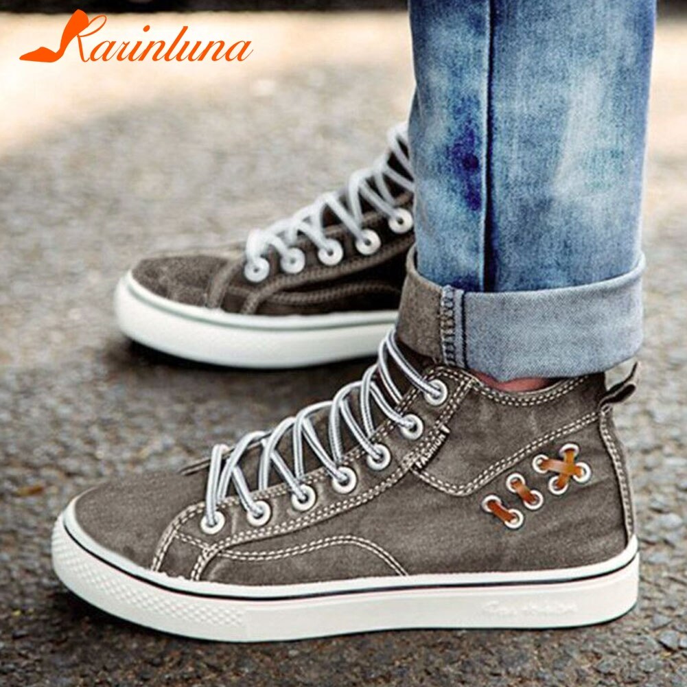 Karinluna denim låga klackar skor kvinna vulkanisera snörning solida sneakers kvinnor skor skor