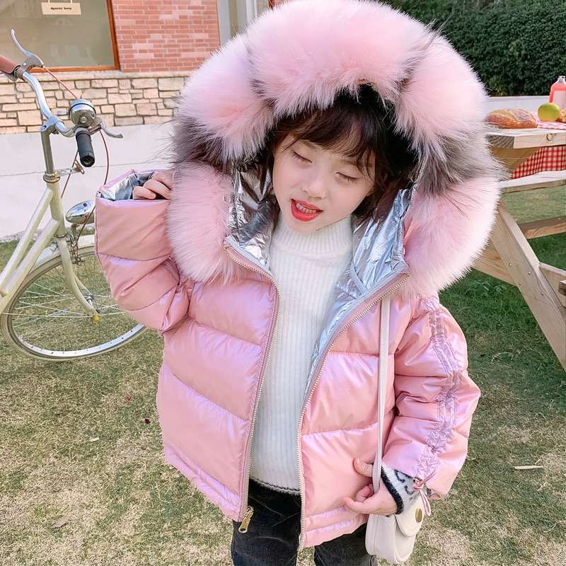 Girls' cotton padded clothes double-sided wearing feather grain cotton coat winter clothes winter jacket