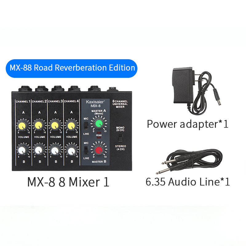 K-song Black MIX-8 Reverberator 8-way Reverberator Mini-cable Mixer Mixer Mixer Microphone Expander Reverberation Microphone