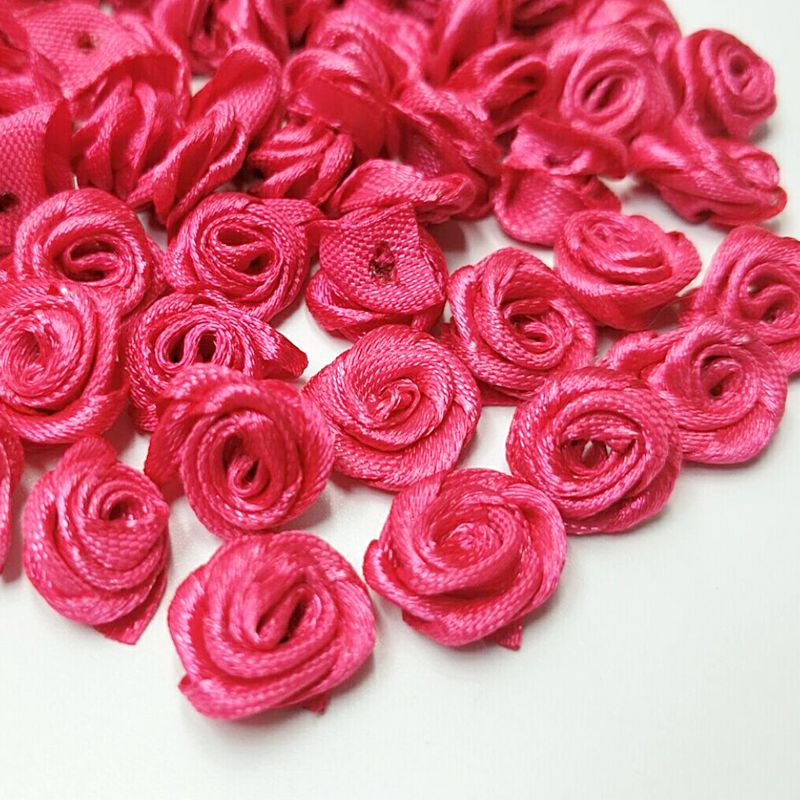 HL 60 pièces 15mm ruban Rose fleurs bricolage Appliques décorations de mariage artisanat fournitures beaucoup de couleurs: fushia