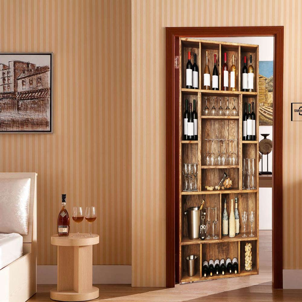 Porte autocollant toile impression 3d armoire à vin image auto-adhésif étanche papier peint décor à la maison pour salon Art toile pâte