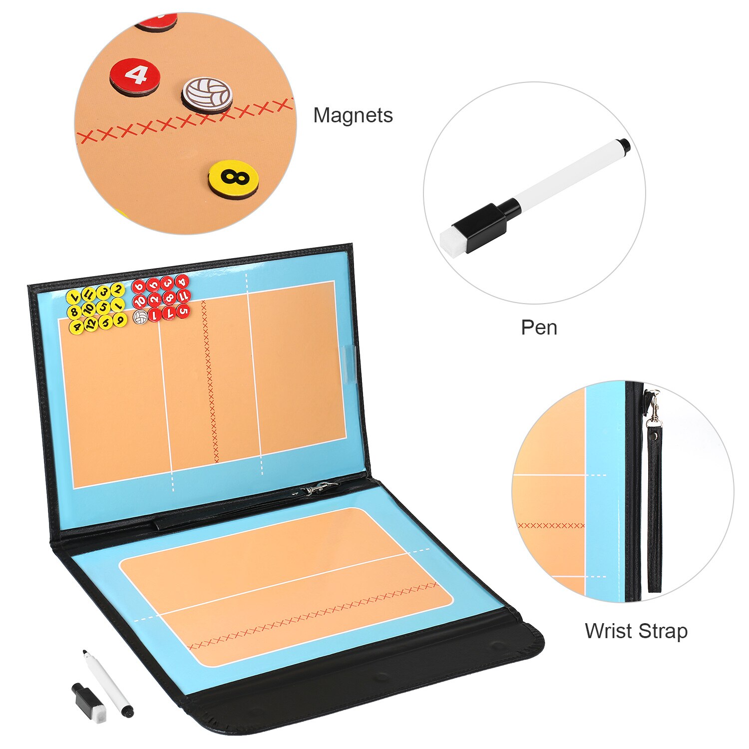 Foldable Volleyball Magnetic Tactic Board Coaching Strategy Board with Marker Pieces and 2-in-1 Pen Volleyball Equipment