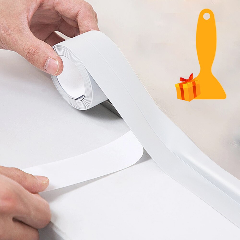 PVC Wasserdichte Wand Band Self Adhesive Riss Abdichtung Streifen Band für Küche Bad Dusche Waschbecken Herd Bad Wand Rand Protector: White / 3.2 M X 3.8 CM