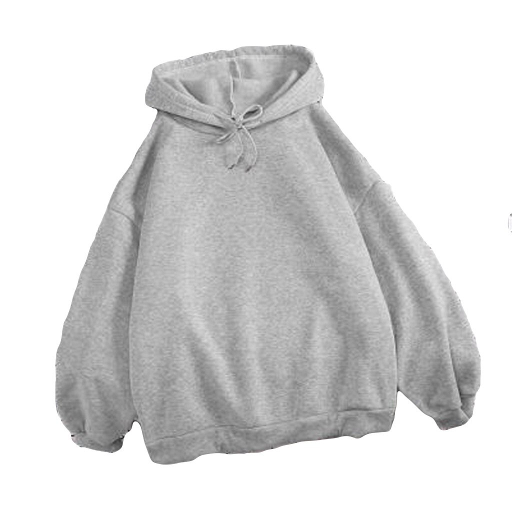 Womens Long Sleeve Hoodies Drawstring Pullover Solid Color Sweatshirts long-sleeved sweater Suéter de moda: M / Gray