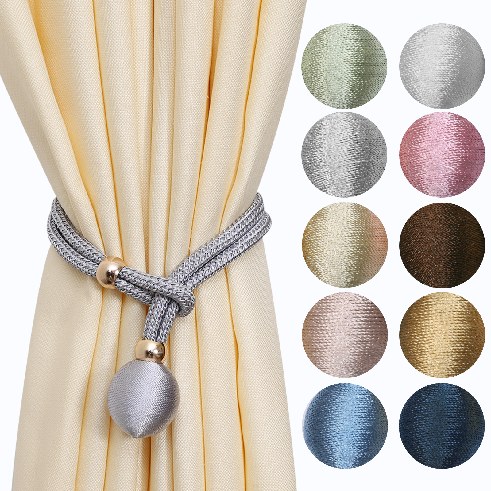 Paquete de 2 cortinas elásticas de poliéster modernas con encaje, ajustable, adecuadas para cortinas gruesas, accesorios de decoración de cortinas para el hogar y la oficina para sala de estar, dormitorio, puerta de terraza