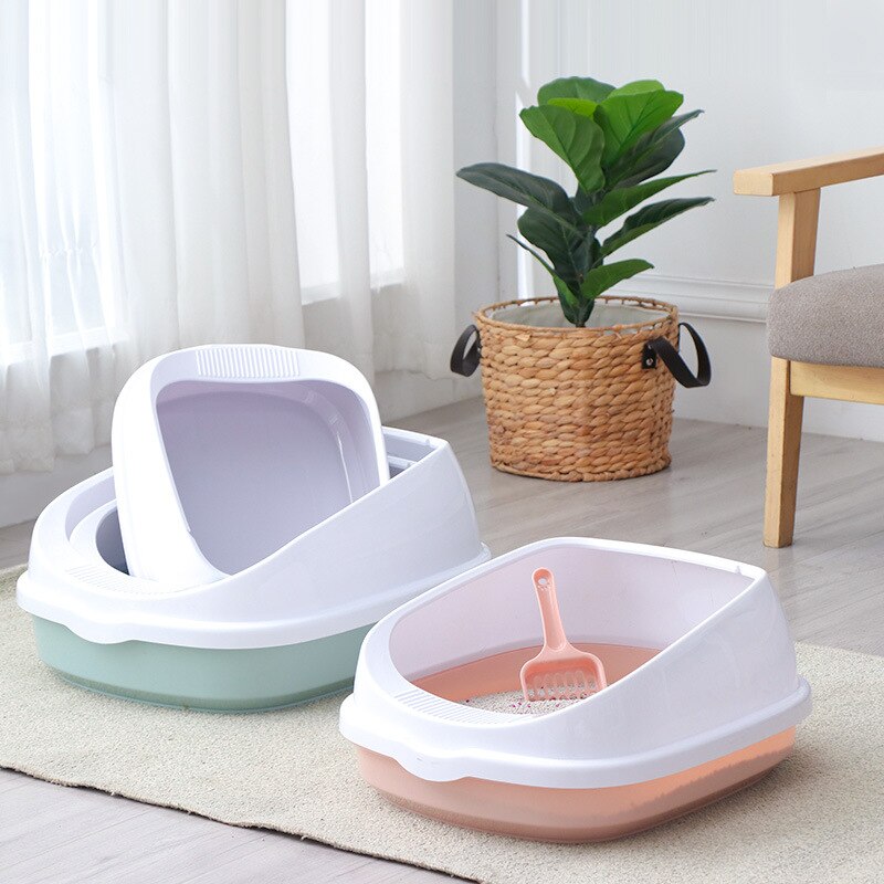 Cat Litter Box Super Large Semi-Enclosed Cat Toilet Detachable Anti-Splashing sand basin home pet toilet with spoon plastic pet