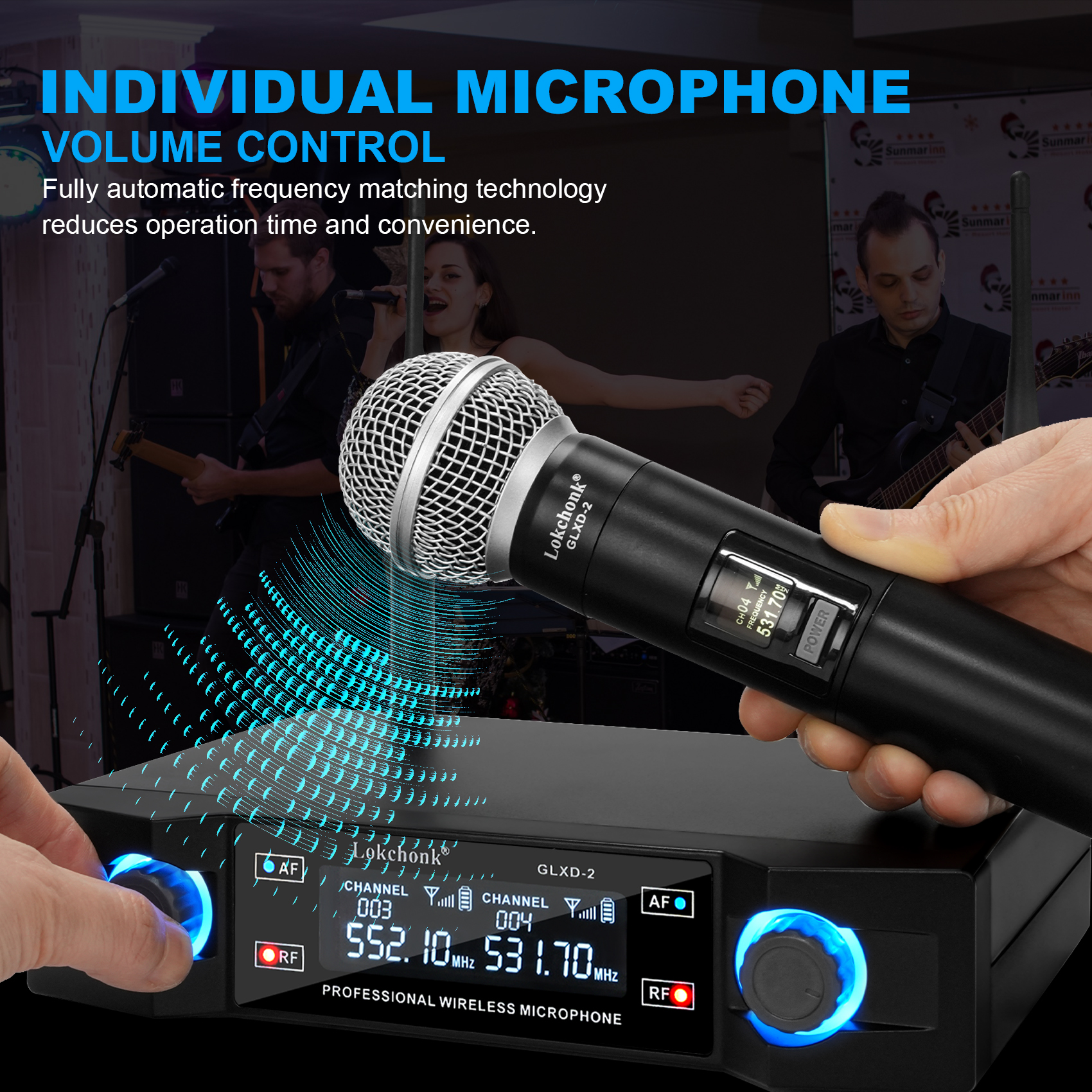 GLXD2 Wireless Microphone System Dual Channel UHF Fixed Frequency Cordless Handheld Dynamic Mic For Karaoke Party