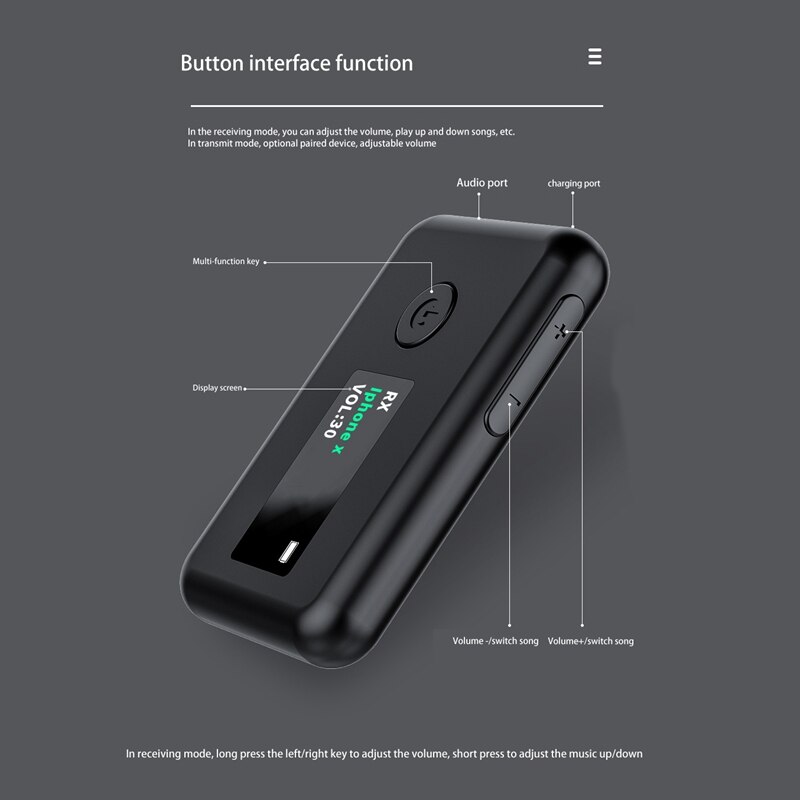Bluetooth 5.0 Transceiver, 2-in-1 Bluetooth Transmitter / Receiver Audio Adapter, Suitable for Mobile Phone / Computer