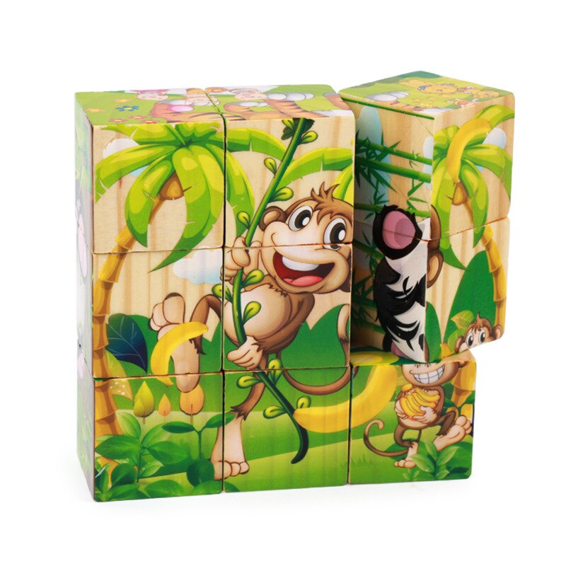 9 teile/satz Karikatur 6 Seiten Malerei 3d Würfel Puzzle Holz Puzzle Ebene Obst Verkehrs früh Bildung Lernen Spielzeug Für freundlicher