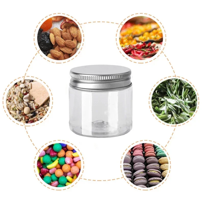 10Pcs Storage Jars Clear Aluminum Cap Empty Cosmetic Food Containers Travel Bottle Round Clear Plastic Jar Face Cream Sample Pot