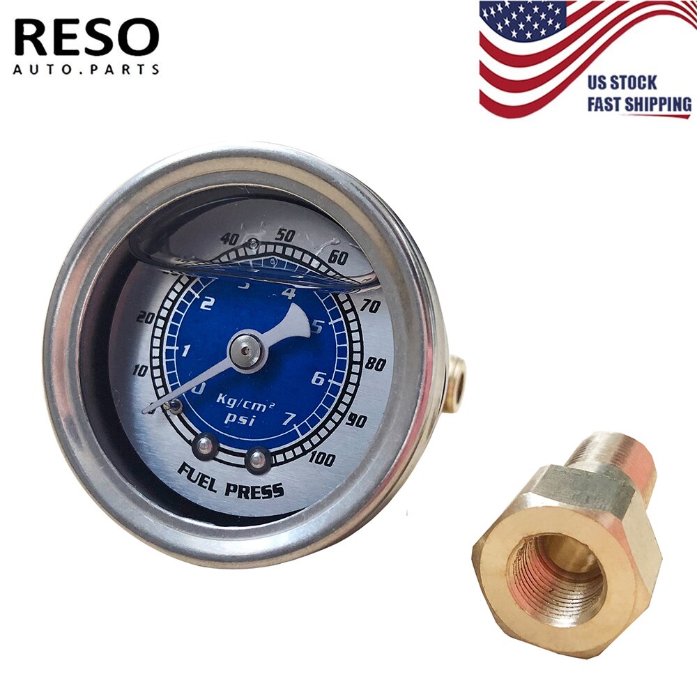 RESO--Fuel Pressure Liquid Filled Regulator Gauge Adapter Kit 0-100PSI Oil Press Gauge Fuel Gauge Universal Aluminum
