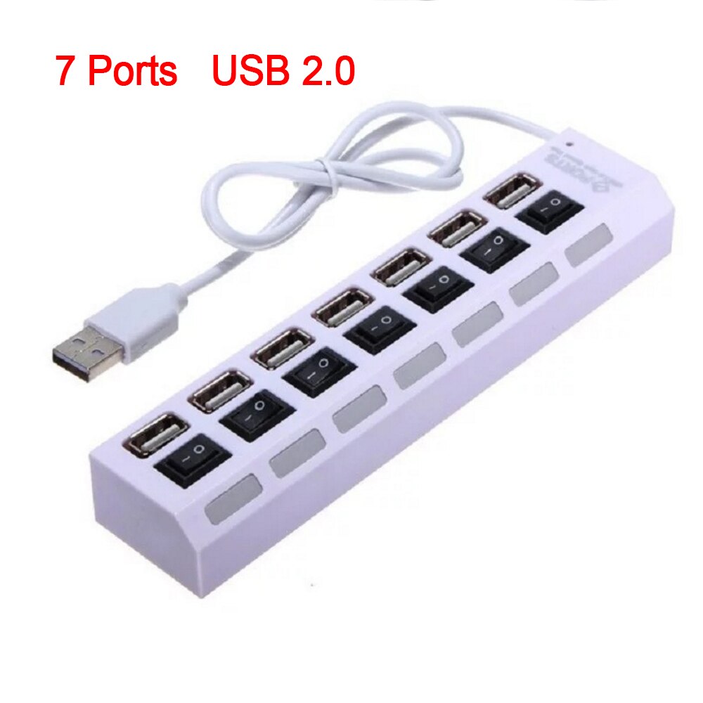 USB Hub 3.0 USB Splitter Multi USB 2.0 Hub 4/7 Port Expander Multi USB 3 Hab Use Power Adapter Computer Accessories Hub For PC: 7 Ports White 2.0