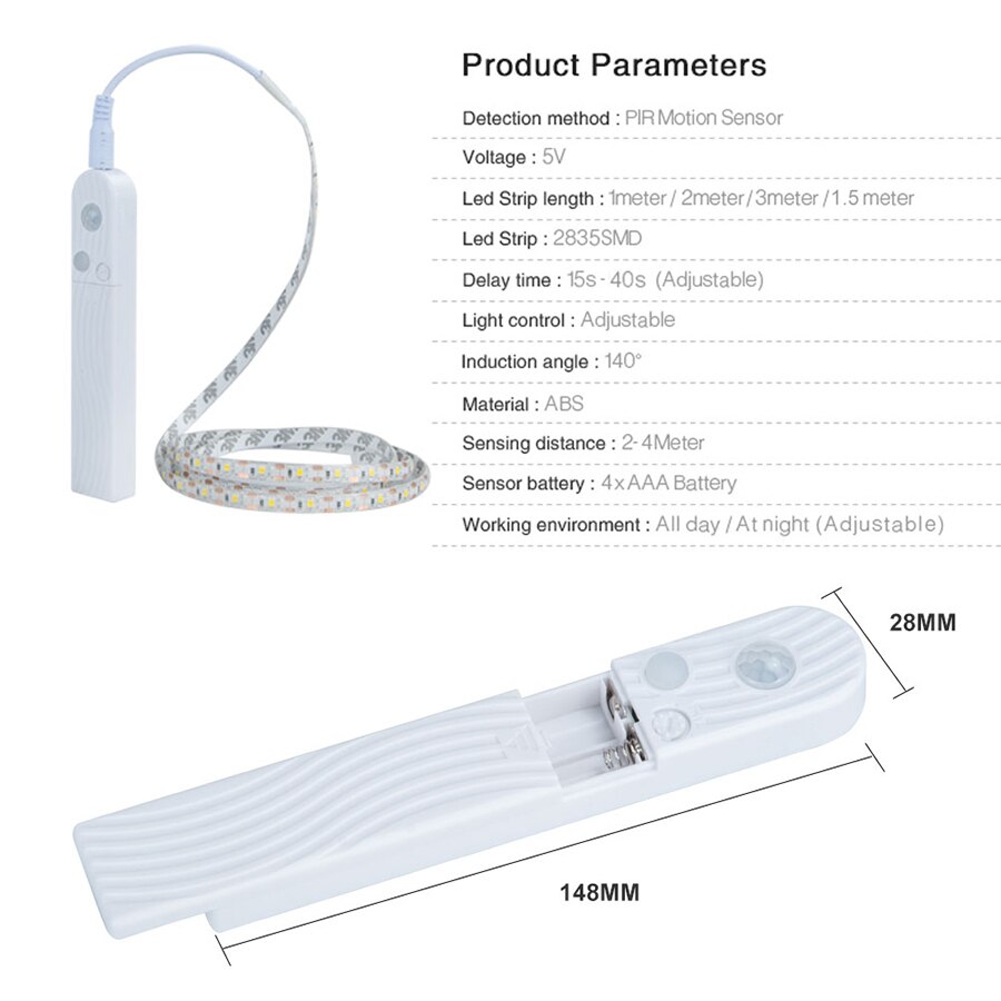 5V Batterie LED Werbung Licht Streifen 1m 2m 3m Drahtlose PIR Sensor Bewegung flexibel Diode Band LED Streifen für Werbung Lampe