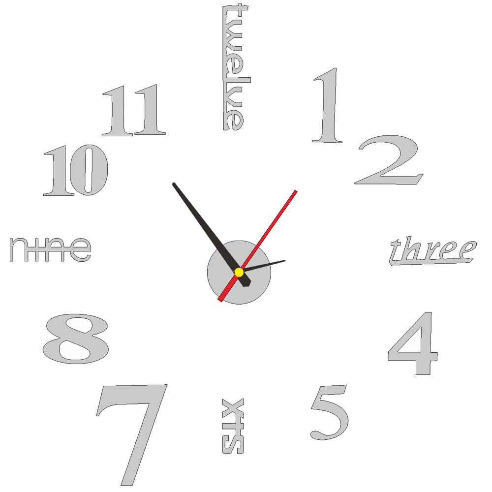 Diy Muur Digitale Klok Frameloze Acryl 3d Klok Wandklok Met Lichtgevende Mute Sticker Woonkamer Slaapkamer Muur Decoratie: Silver  2