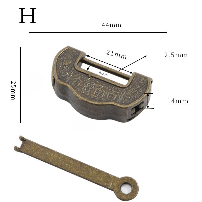 Mini candado chino Vintage de aleación de Zinc, candado de combinación de contraseña con llave de Bronce Antiguo, candado Retro para cajas de joyería, 1 ud.: H