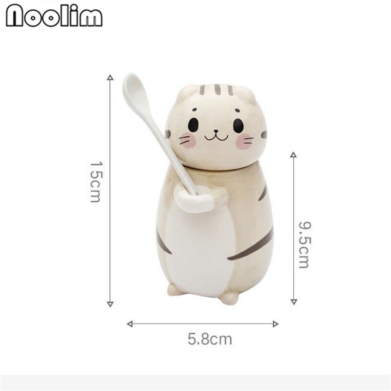 Cute Cat Teacups Exquisite Teaware Accessories With Spoon and Lid Coffee Tea Cups Porcelain Couple Milk Mug Drinkware