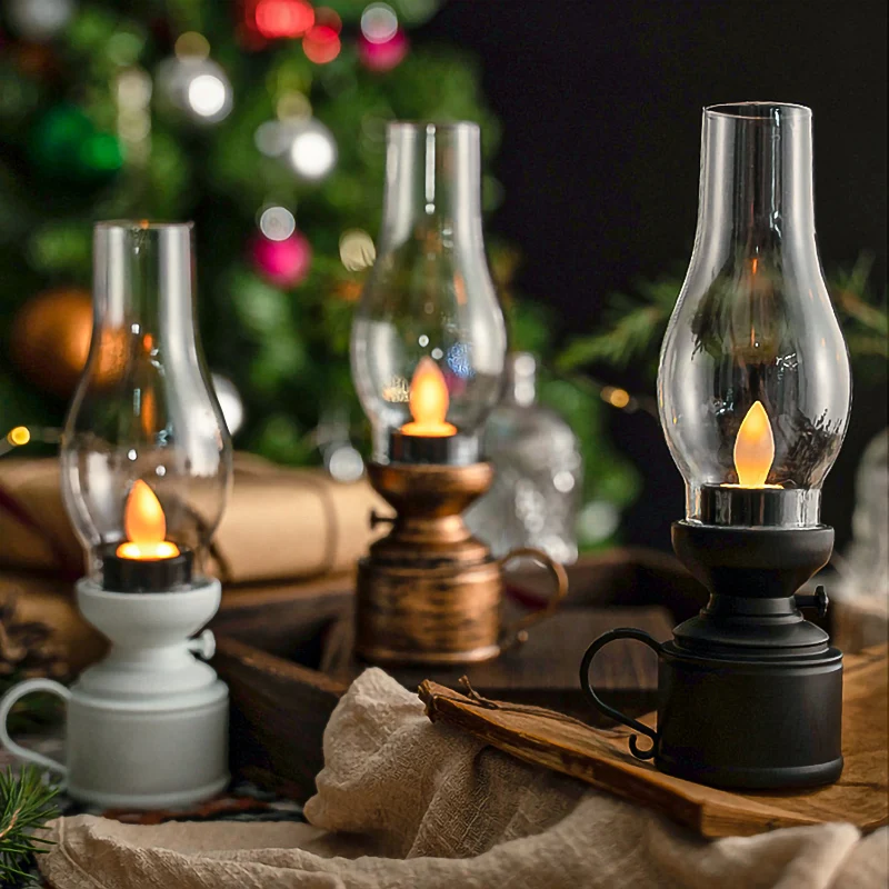 Retro olielamp elektrische vlamloze kaarslampen LED lantaarns creatief cadeau windverlichting kerosinelamp kleine lantaarn
