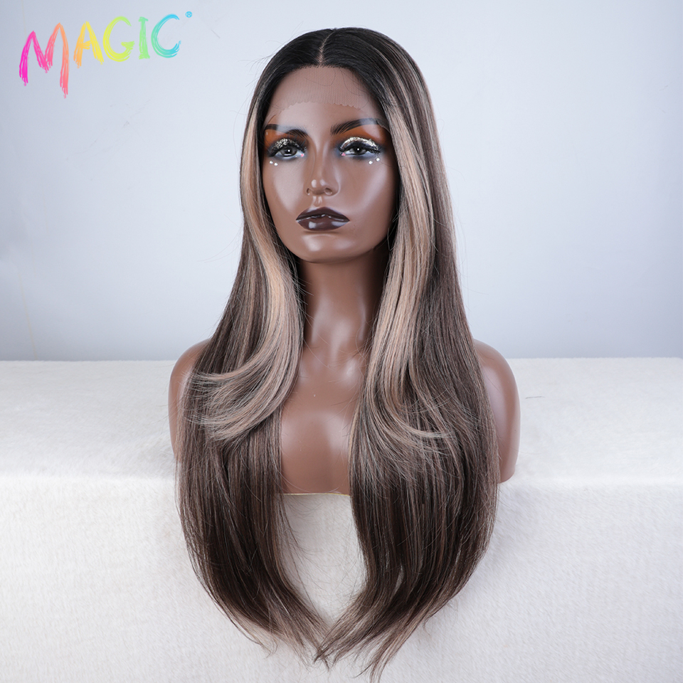 Magic Hair Synthetic Lace Front Wig Long straight 28 Inch Lace Wig Ombre Blonde Wig Heat Resistant Wigs For Women Lace Front Wig