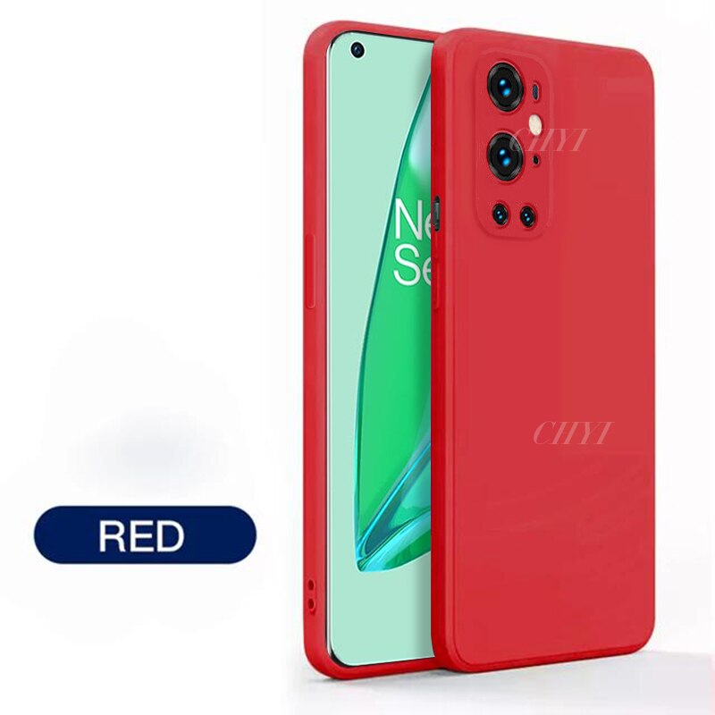 Platz flüssiges silikon fall für oneplus 9 pro abdeckung coque funda weiche luxus kamera objektiv protector schutzhülle: For Oneplus 9 / red