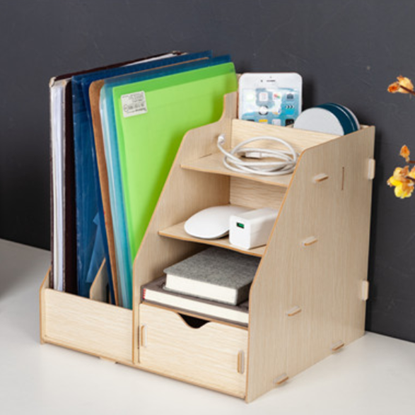 Houten Kleur Bureau Organizer DIY Document Archiefkast Multifunctionele Bureau Accessoires Opslag Tijdschrift Boek Bureau Plank: D-beige