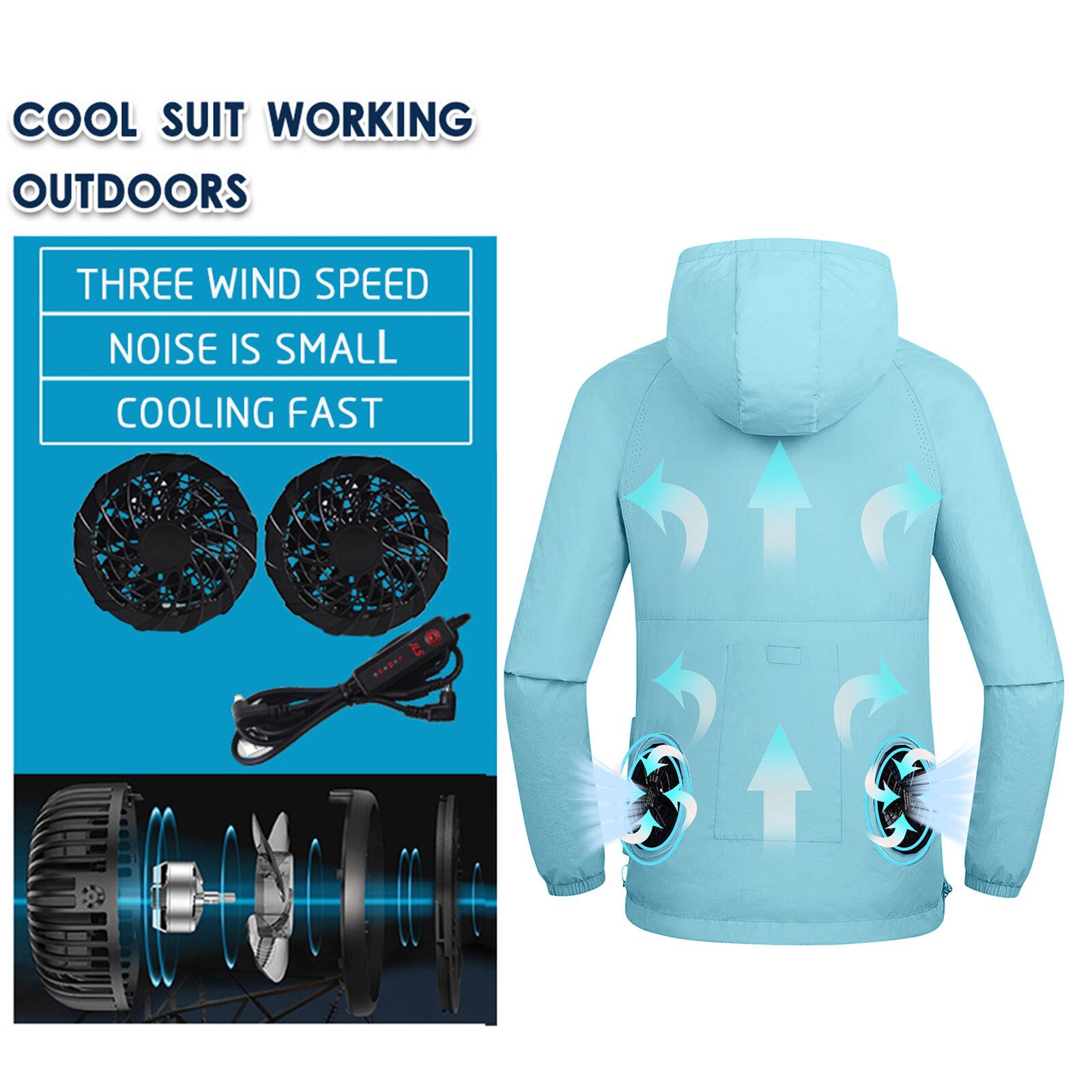 Manteau de pêche pour la chasse et la randonnée, imperméable, pour l'été, veste avec ventilateur frais, climatisation USB,