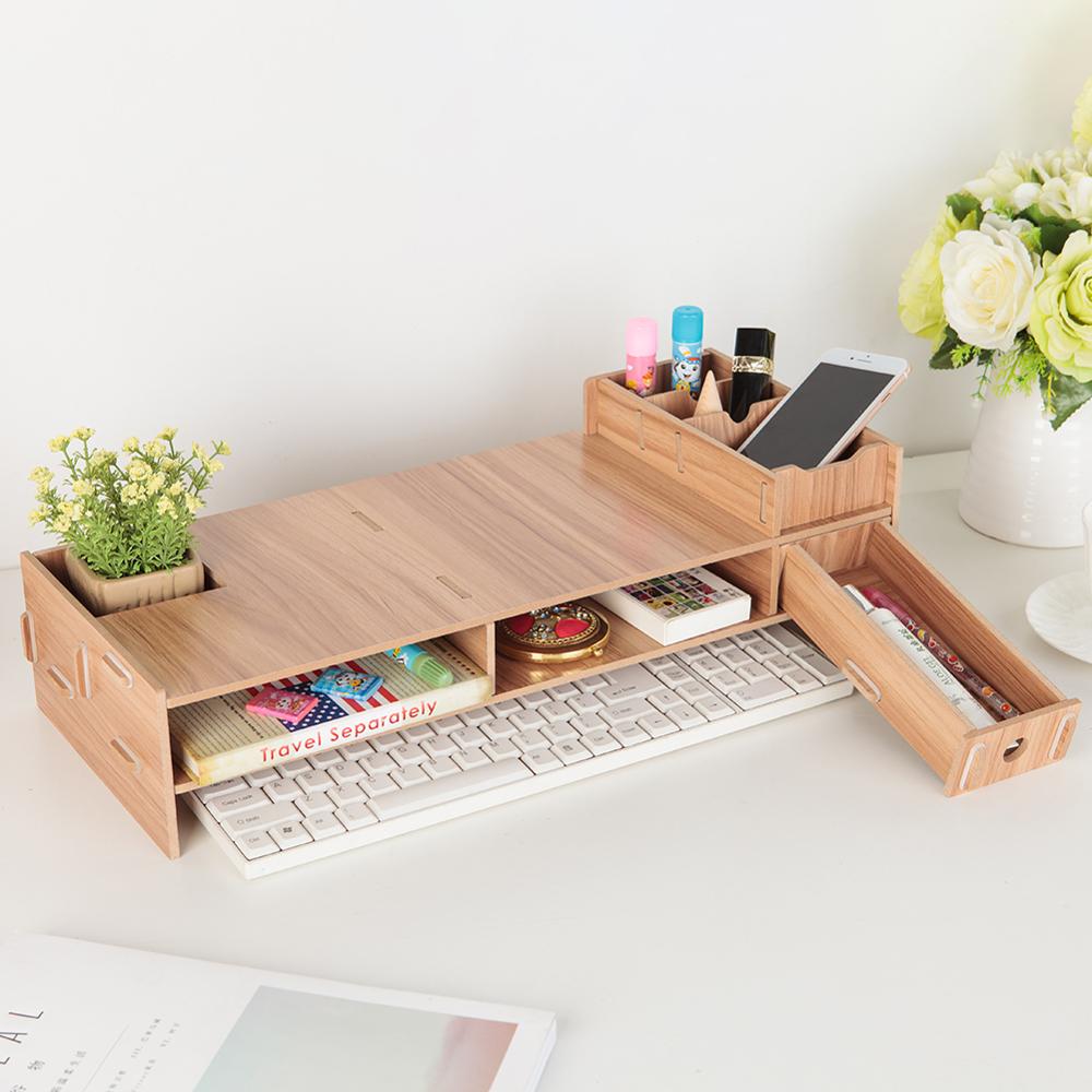 Houten Computer Monitor Organizer Escritorio Tv Pc Stand Toetsenbord Houder Bureau Organizer Thuis Officedesk Organizer