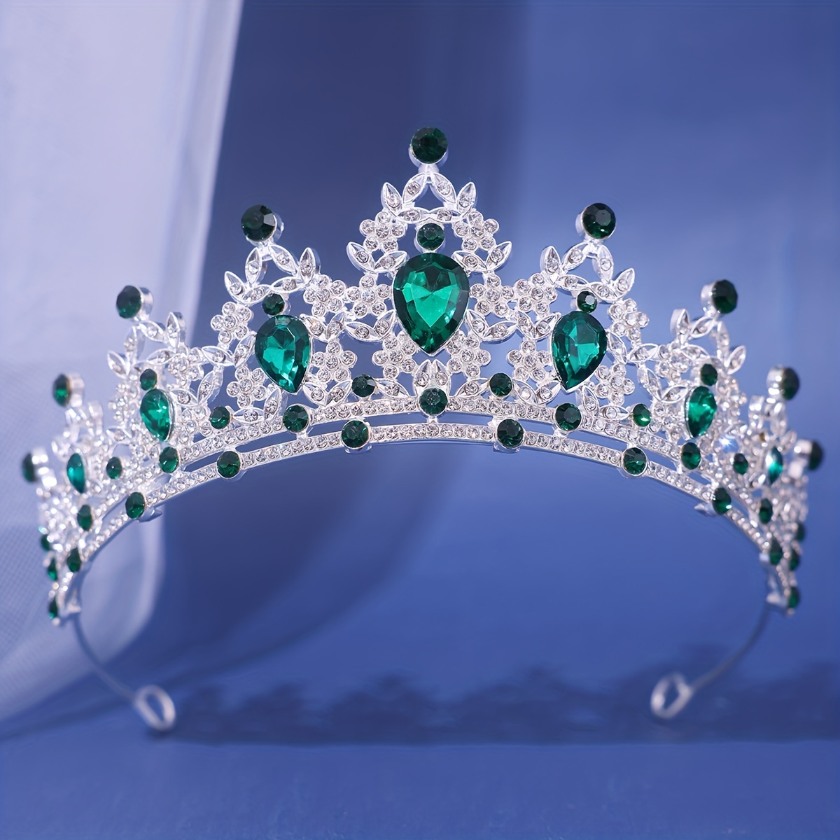Accessoires pour cheveux de mariage, couvre-chef, bijoux de tête, diadème de cheveux de mariage, couronne de diadème de mariée en cristal, couleur argent, diadème en voile: green
