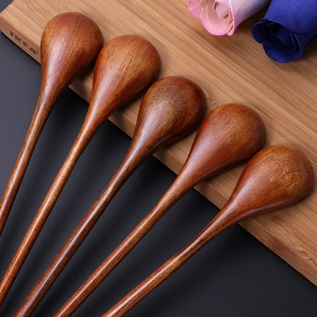 5 Stuks Eco Natuurlijke Houten Lepel Set Voor Eten Mengen Roeren Koken Koffie Demitasse Thee Dessert