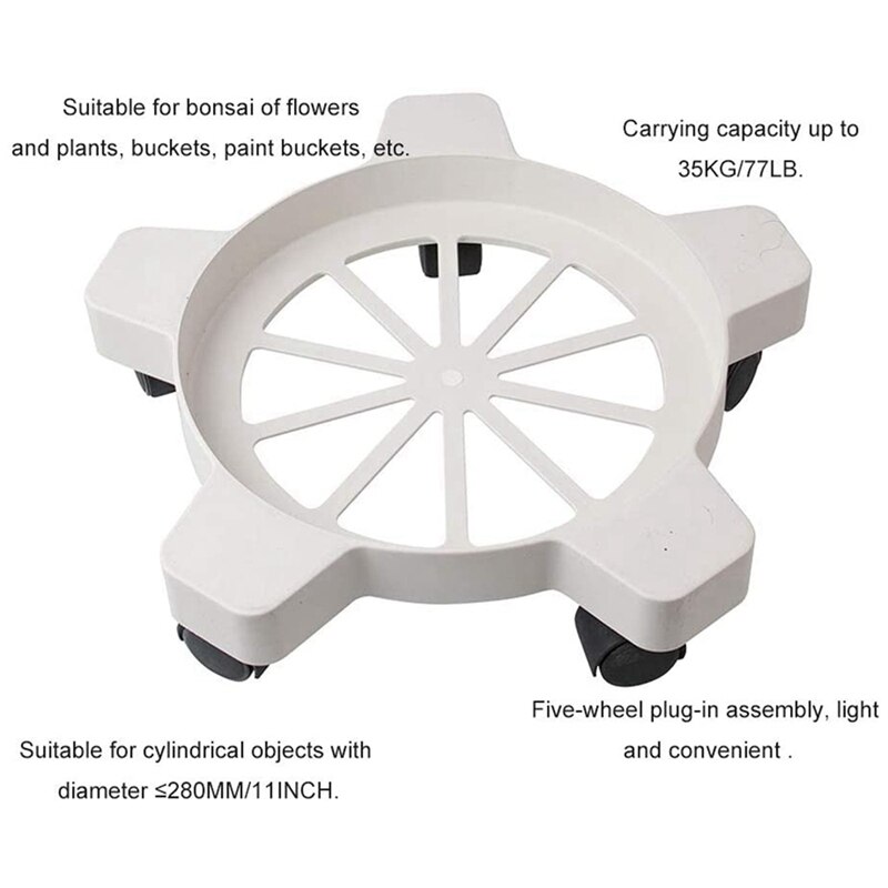 Chariot de tambour robuste de 5 gallons avec 5 roulettes pivotantes, tambour d&#39;une capacité de 70 Lb pour Pots de fleurs et seaux de 11 pouces de diamètre