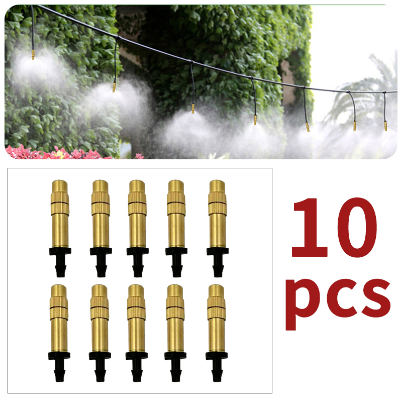 Sistema de enfriamiento por nebulización para exteriores, 10-30M, 4/7PVC, riego de jardín, boquillas atomizadoras de latón ajustables de 1/4 pulgadas, microaspersores