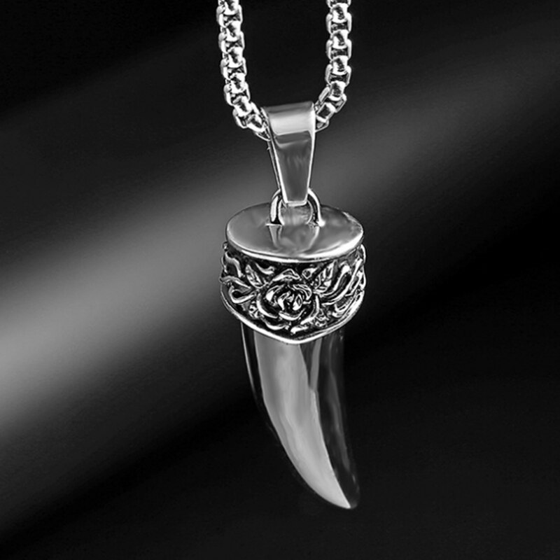 Wolf Tooth Necklace for Men Stainless Steel Snake Chain Charm Pendant Necklace