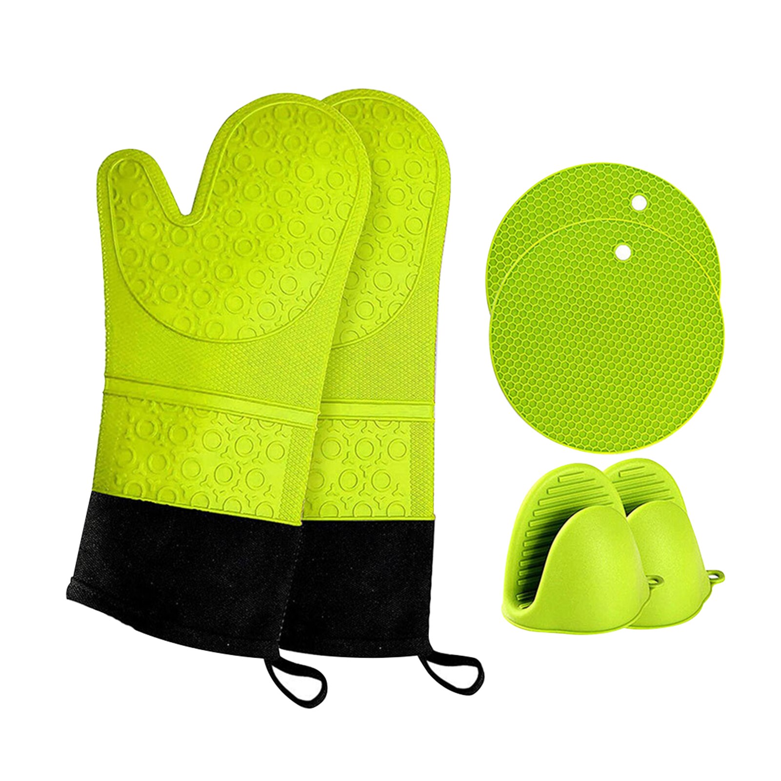 3pcs Anti Scald Cooking Easy Clean Oven Mitt Set Baking Waterproof Long Gloves BBQ Potholder Table Mat Grilling Soft Silicone