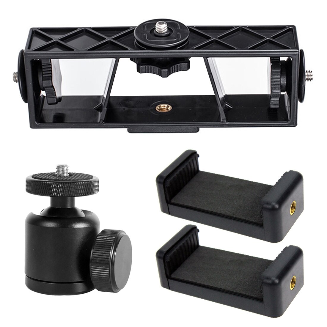 Multi Head Three Position Mobile Phone Stand Clip Bracket Holder 3-Position Live Tripod Camera 1/4 Connector Smartphone Selfie: Combo A