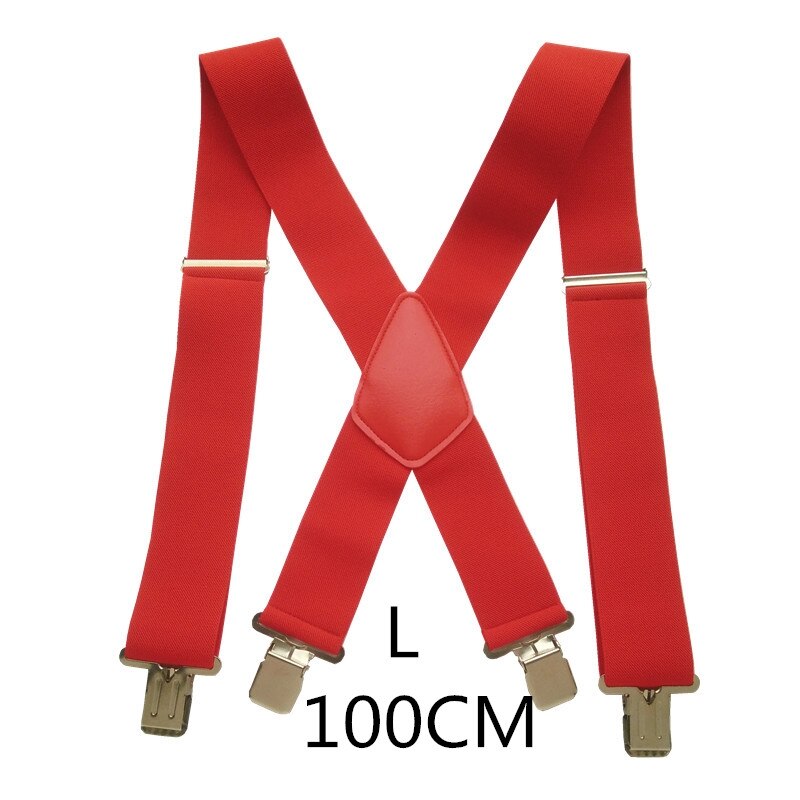Bretelles réglables à haute élasticité pour homme, grande taille 50mm de large, 4 pinces solides, robustes, dos X, pantalons, 5 couleurs: Red-100cm