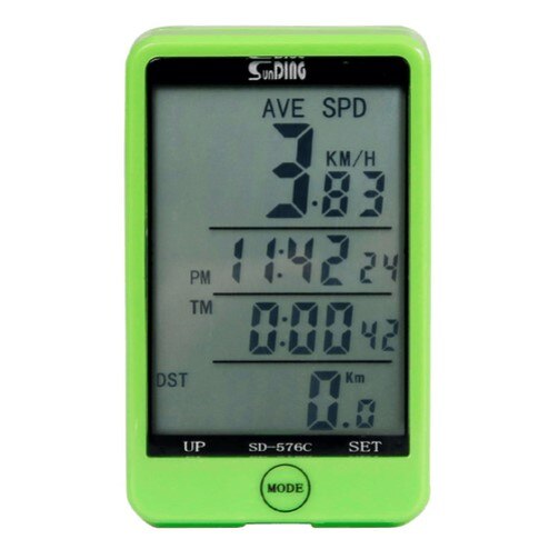 Waterproof Bicycle Computer Wireless And Wired Multifunction Bike Cycling Odometer Stopwatch Speedometer Watch LED Digital Rate: B green