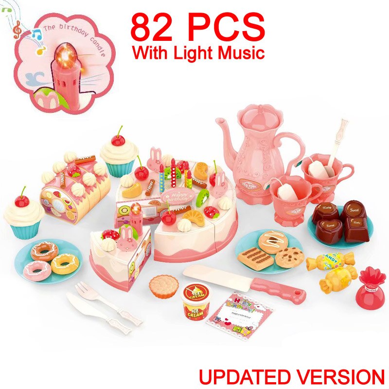 Geburtstag Kuchen Spielzeug DIY 37-83Stck Küche einstellen Lebensmittel Jungen Mädchen vorgeben Spielen Obst Schneiden Für Baby Kind Spielset Pädagogisches Spielzeug