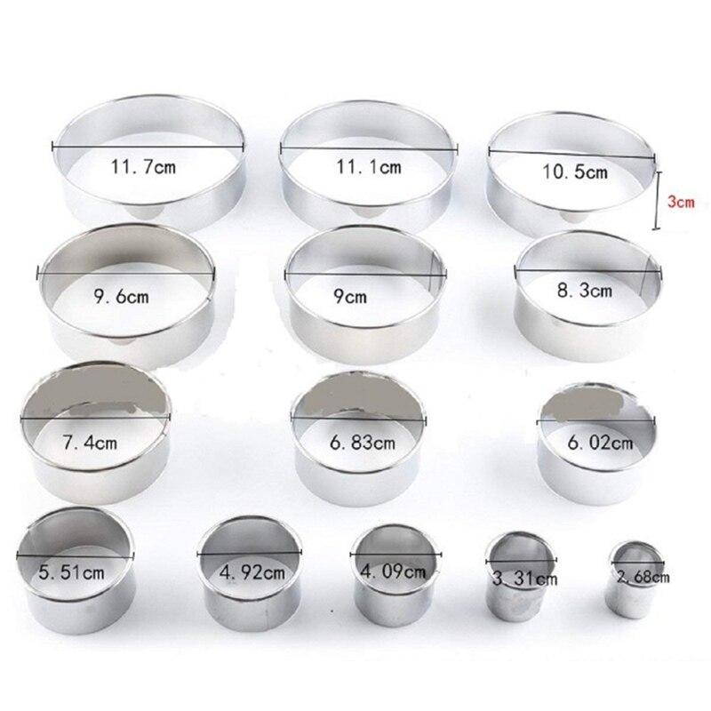 14 Stks/set Ronde Cookie Biscuit Cutter Set Rvs Mousse Cake Ring Mold Gebak Biscuit Donuts Cutter